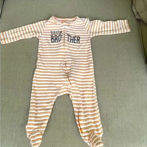 Carter's, Long Sleeve, Striped, Sleeper, “Little Brother” Print, Size 6 Months